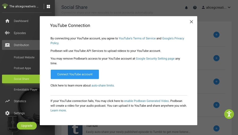 Sharing a Podcast to YouTube through Podbean