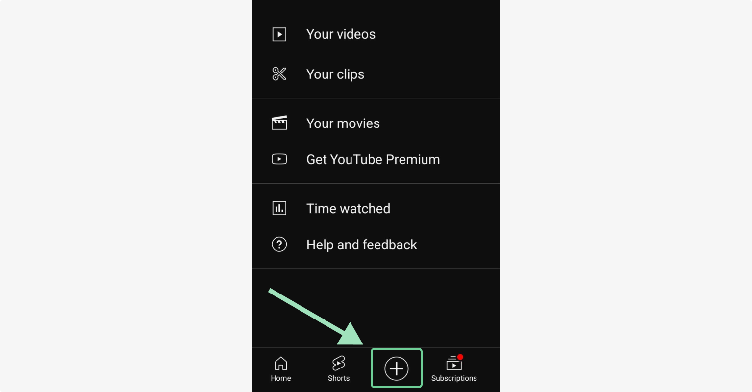 Pressing the plus icon on the Youtube app to go live