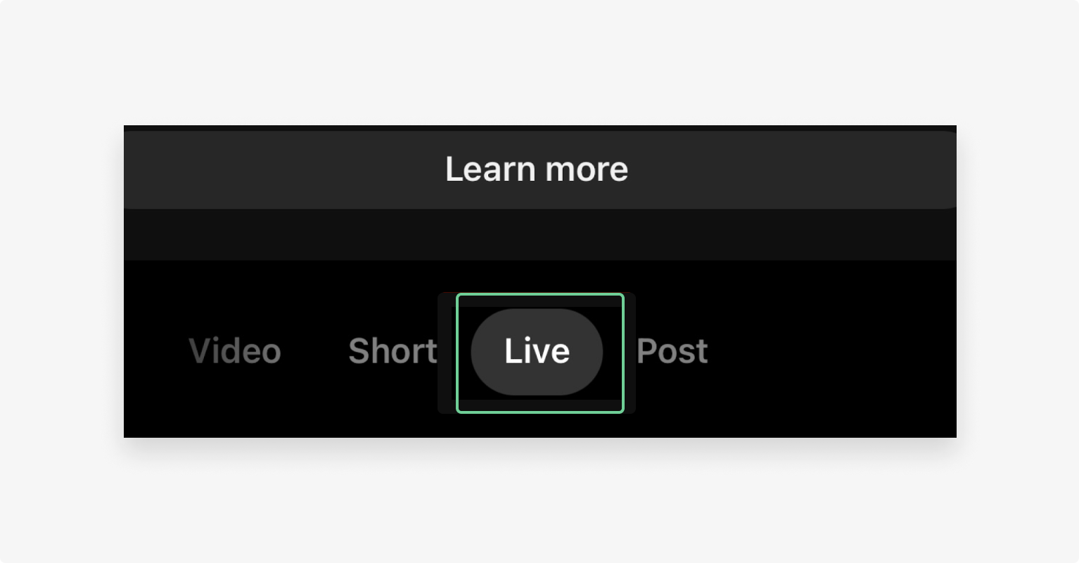 Pressing the Live button on the YouTube app to enable live streaming