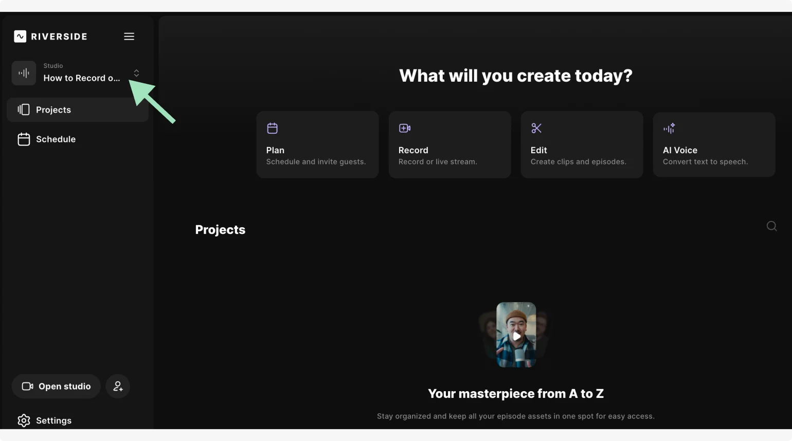 Creating a new screen recording on Riverside