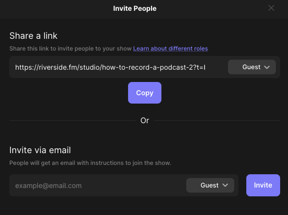Inviting people to a Twitch Streaming setup on Riverside