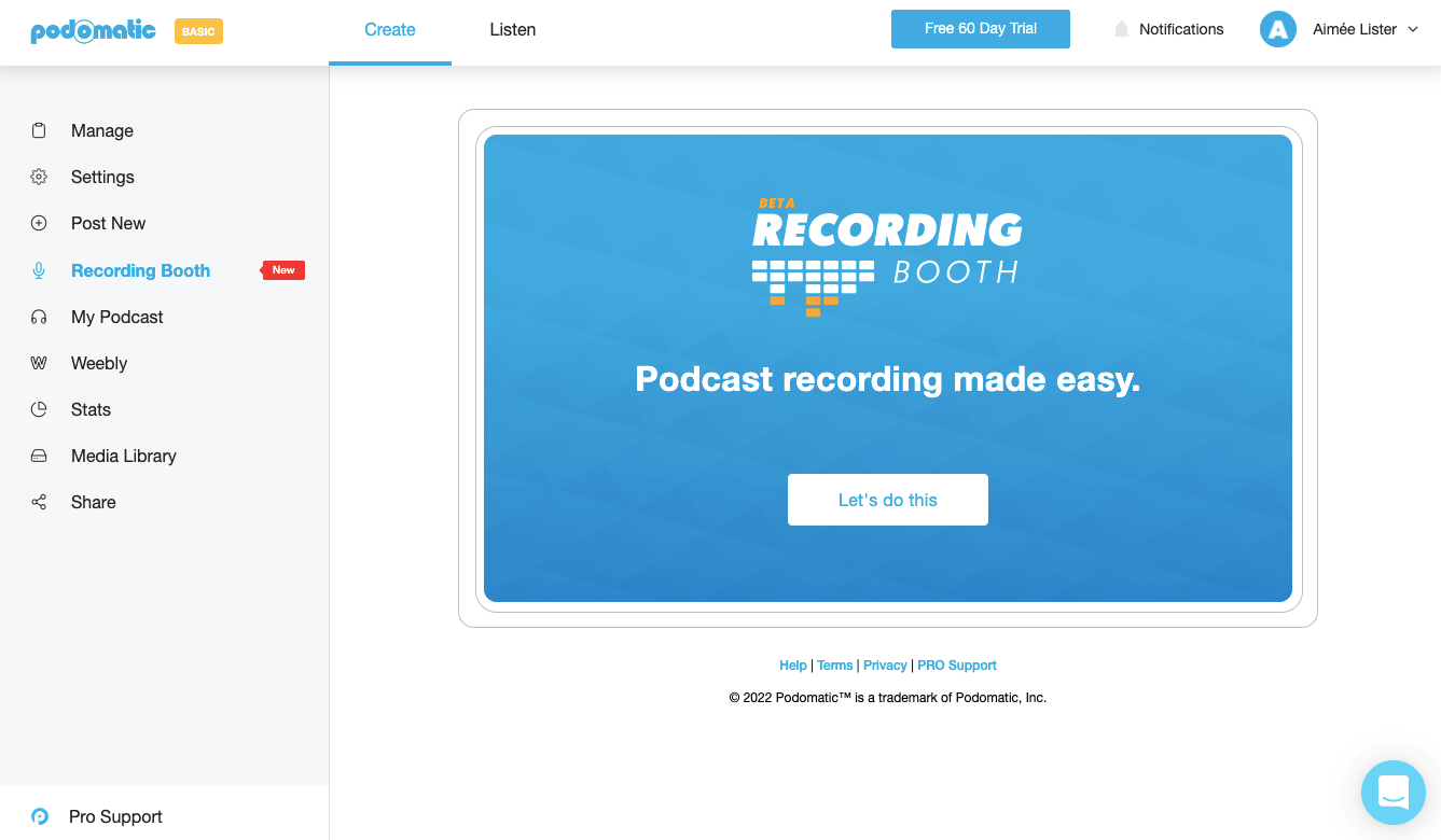 Podomatic recording booth