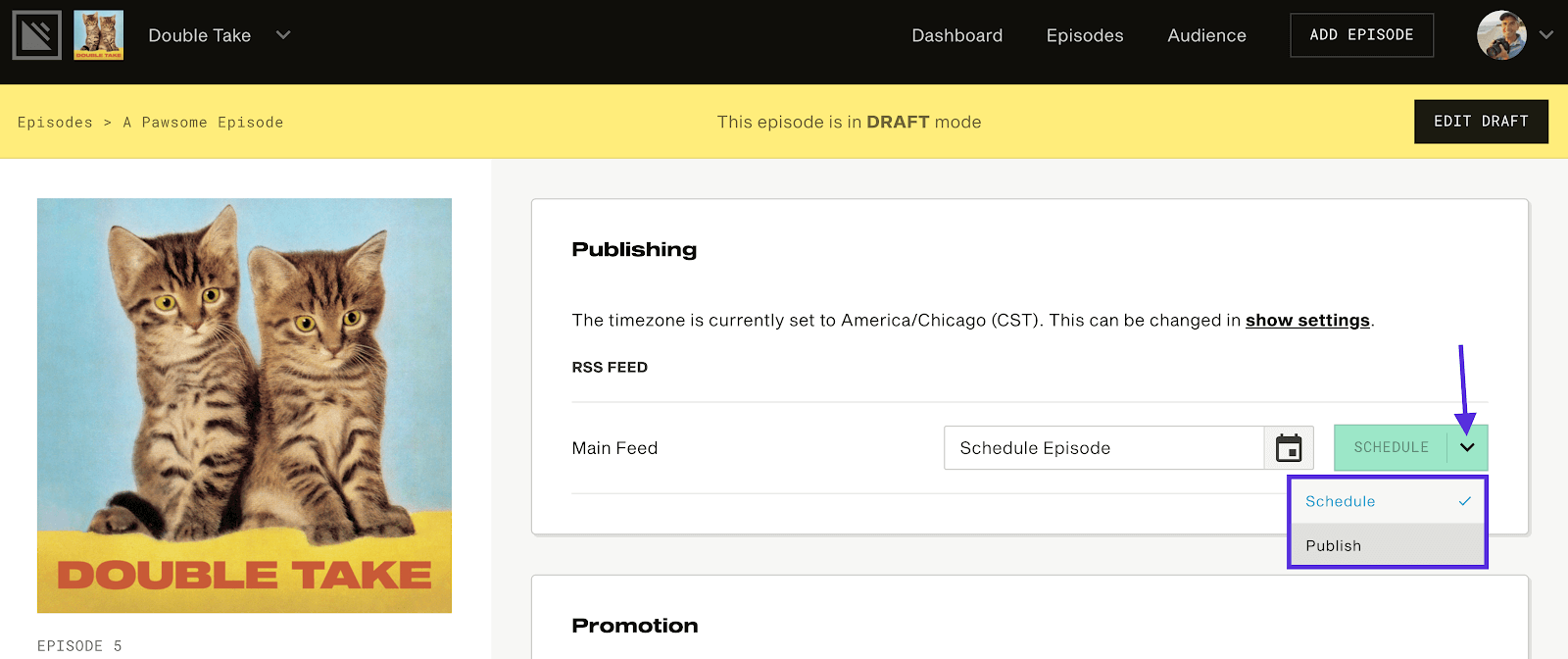 Scheduling a podcast on Simplecast